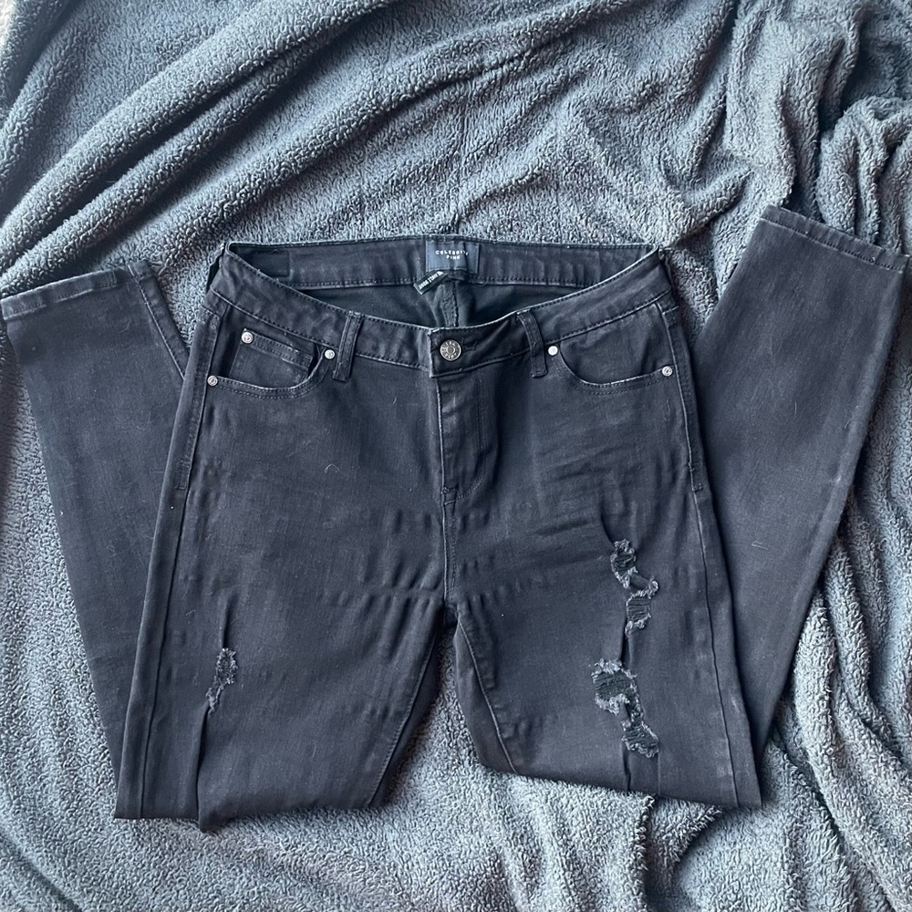 Celebrity Pink Black Distressed Skinny Jeans